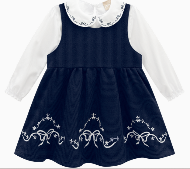 Milon- Navy Blue Embroidered Girl Set