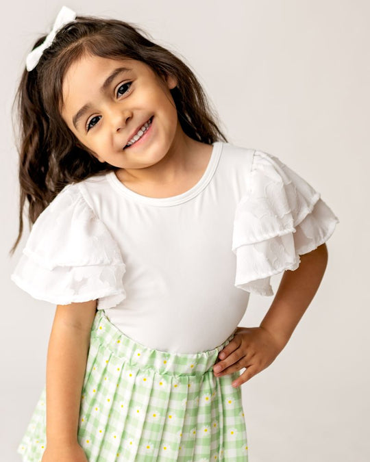 Bailey's Blossom Cailyn Layered Flutter Sleeve Leotard Cream Camelli