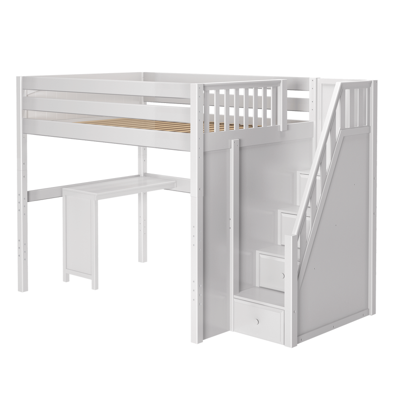 Maxtrix Full High Loft Bed with Stairs + Corner Desk