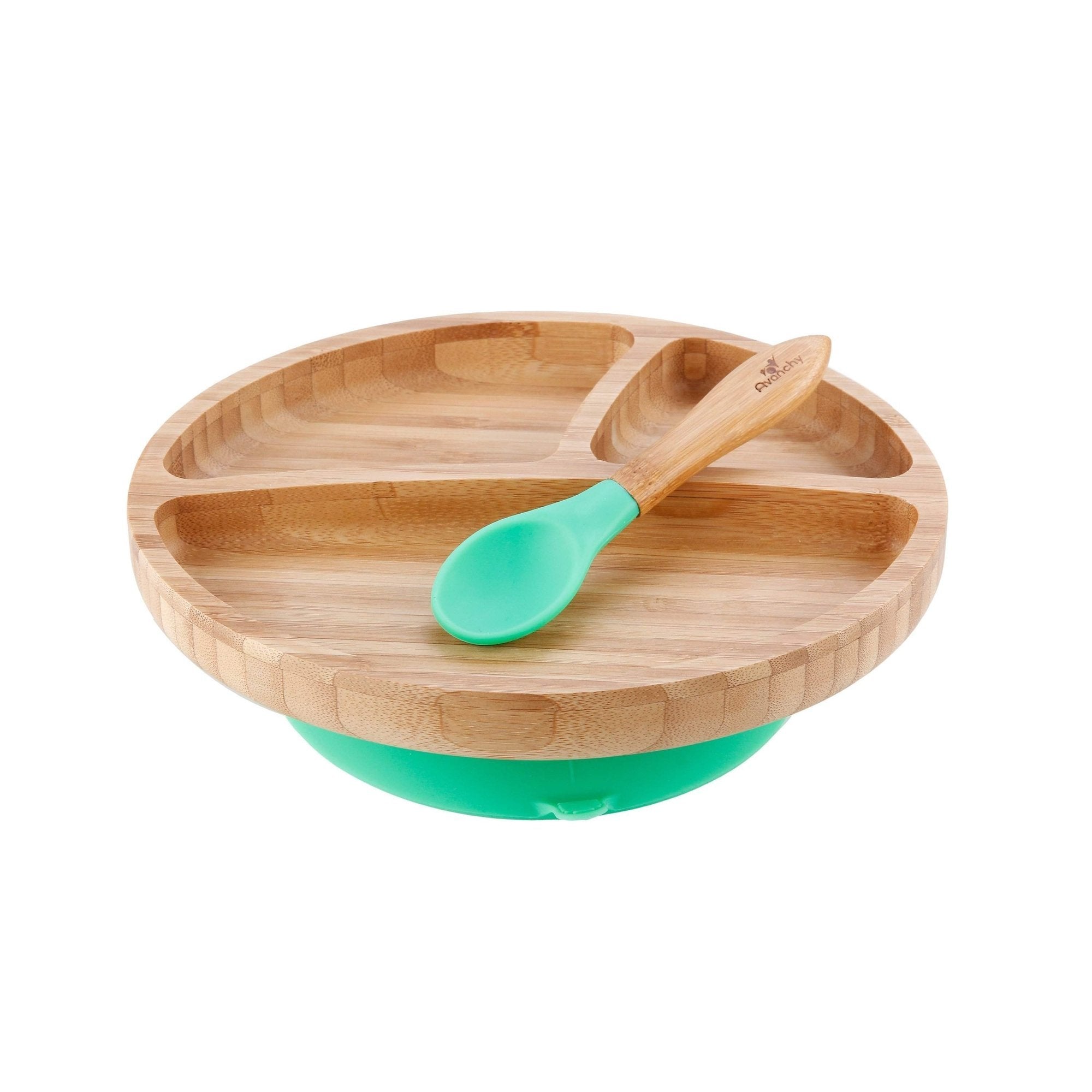 Avanchy Bamboo Toddler Stay Put Suction Plate + Spoon – Crib & Kids