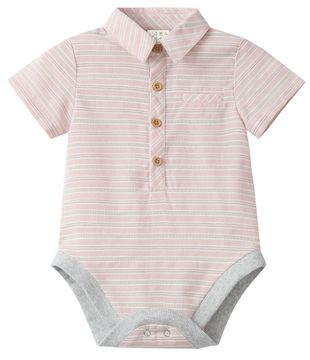 Me & Henry Helford Woven Onesie | Peach Textured Stripe