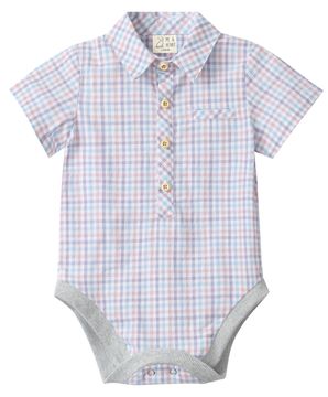Me & Henry Helford Woven Onesie | Pink/Blue/Lilac Plaid