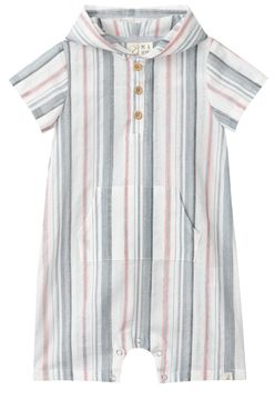 Me & Henry Newlyn Hooded Woven Romper | Chambray/Neon Stripe