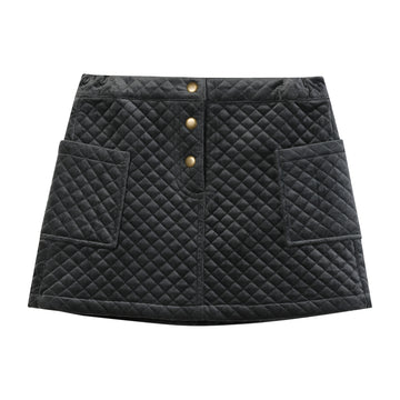 Vignette Daphne Skirt | Grey Quilted Velvet
