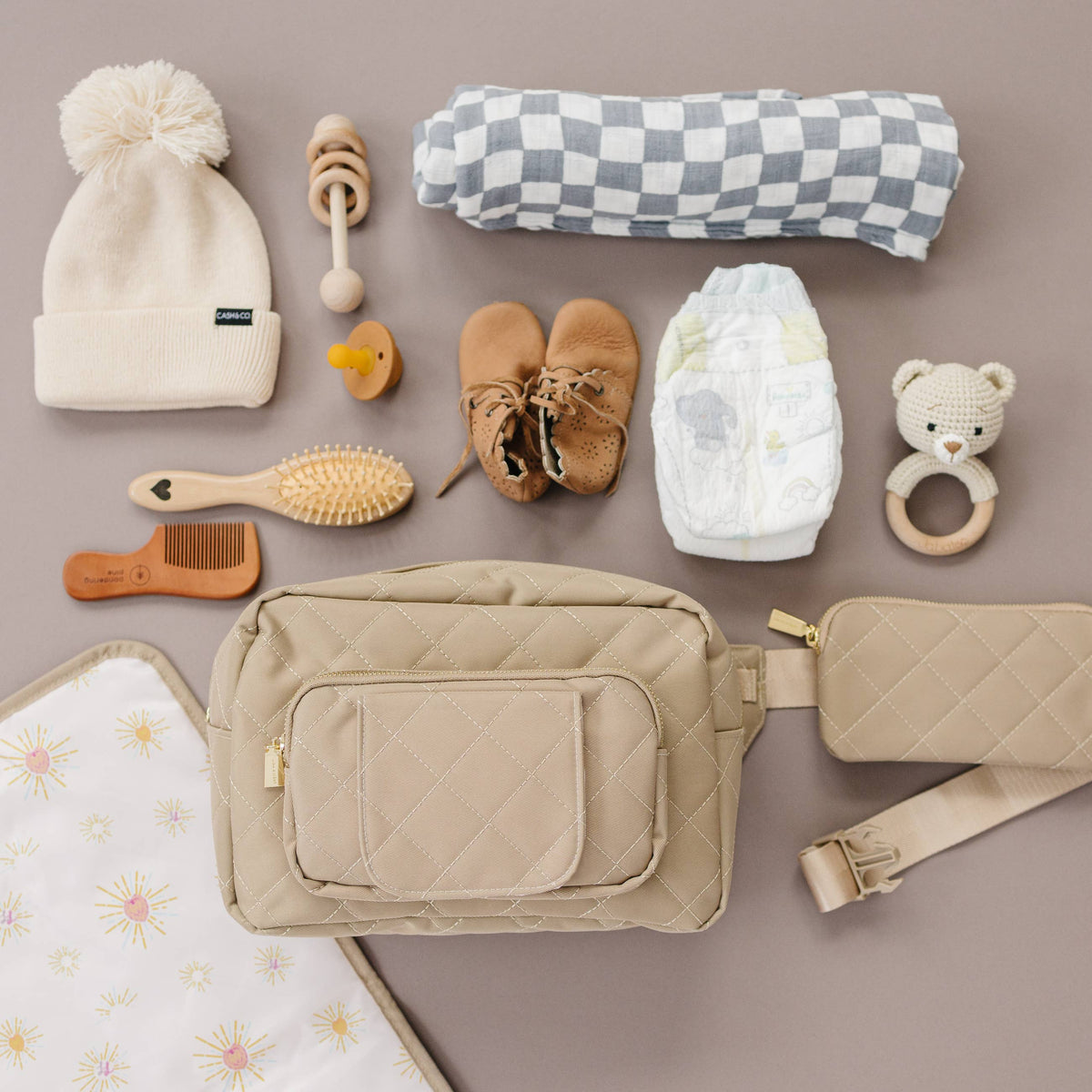 Jetsetter Mini Diaper Bag With Wipes Pocket - Beige