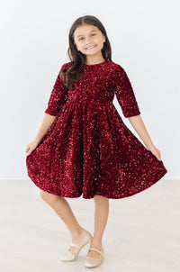 Mila & Rose Cranberry Velvet Sequin Dress