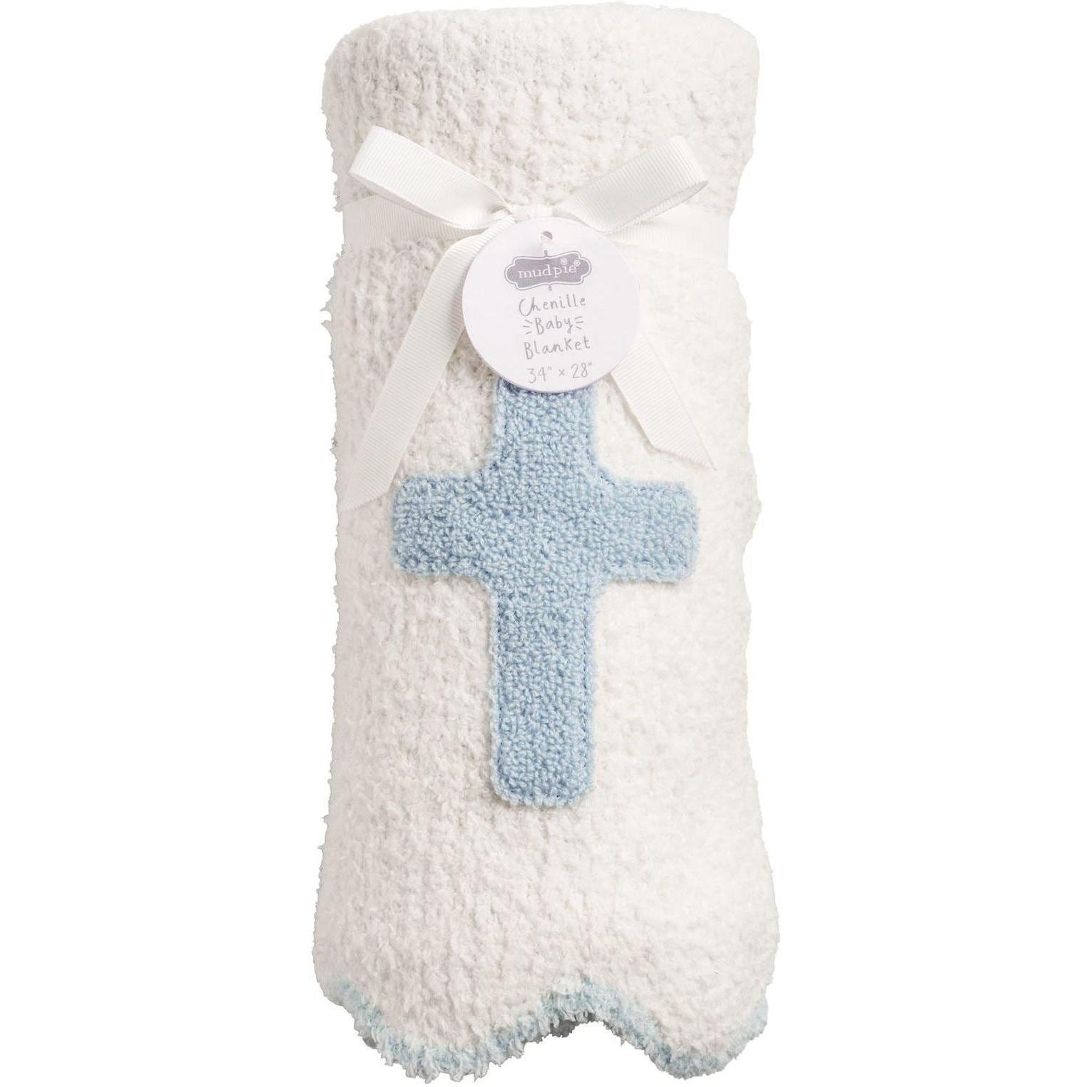 Mud Pie Blue Cross Chenille Blanket