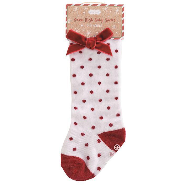 Mud Pie Red Dot Tall Christmas Bow Sock