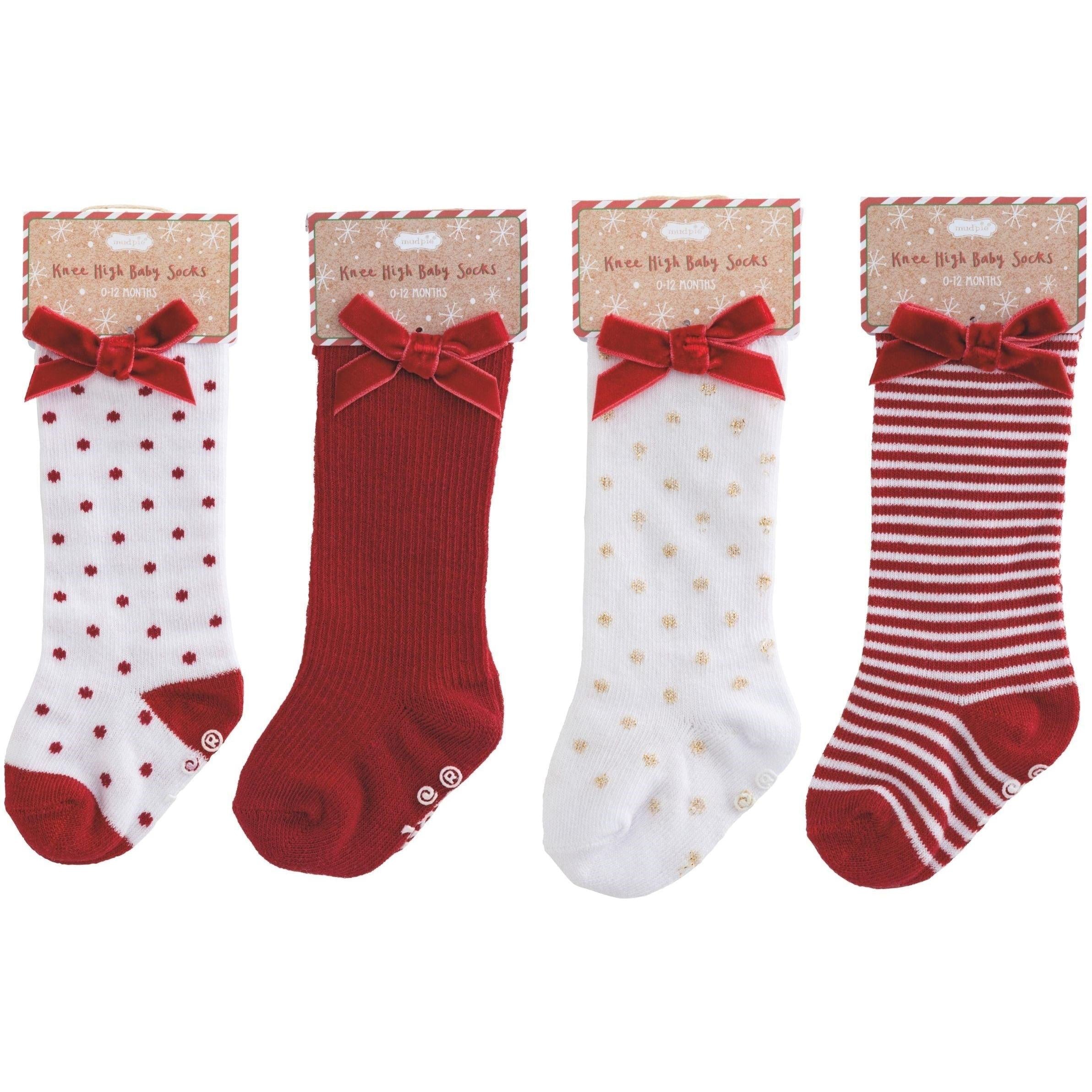 Mud Pie Red Stripe Tall Christmas Bow Sock