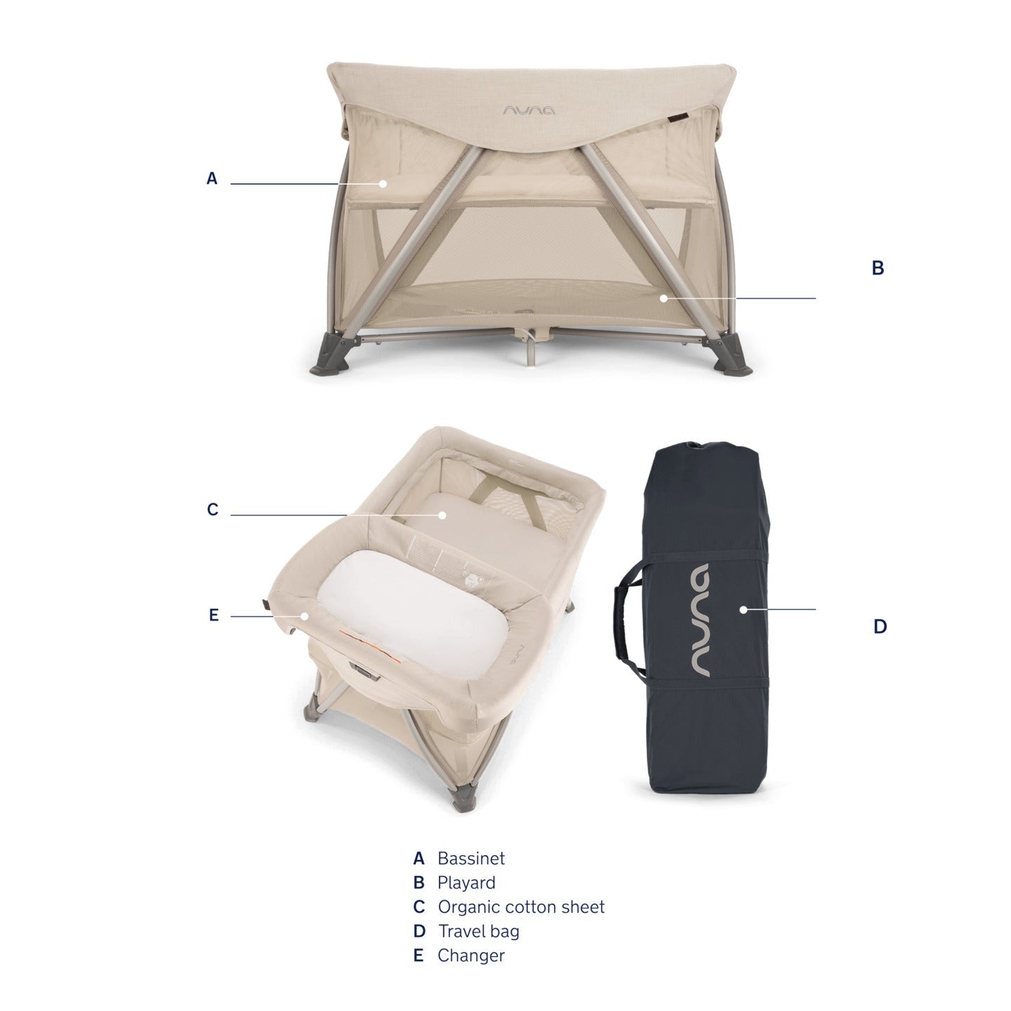 Nuna Sena Aire Playard with Zip Off Bassinet Changer Crib Kids