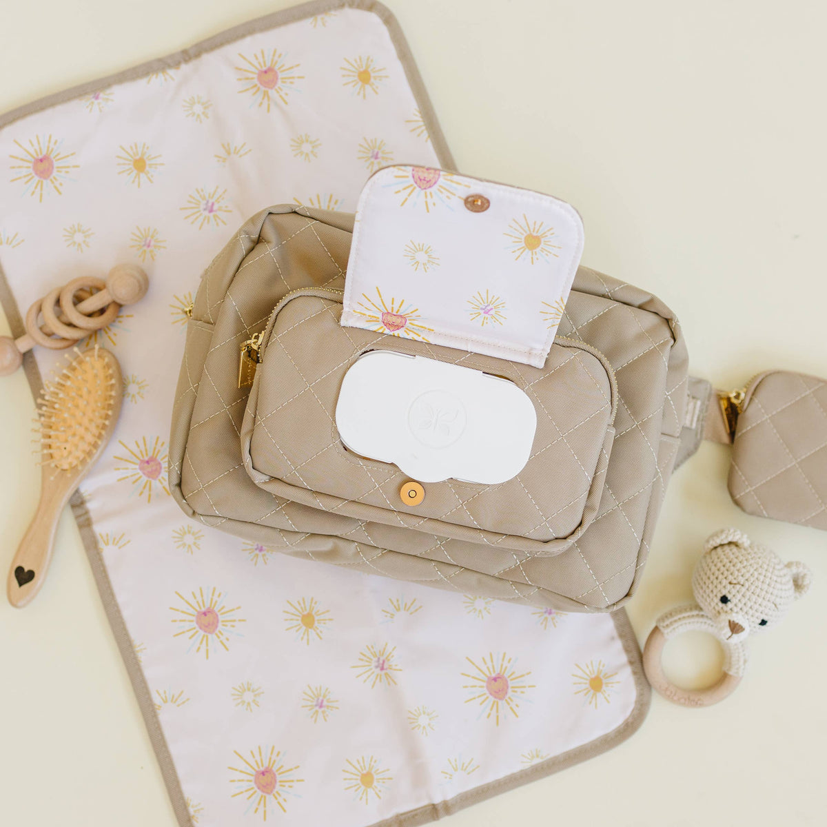 Jetsetter Mini Diaper Bag With Wipes Pocket - Beige