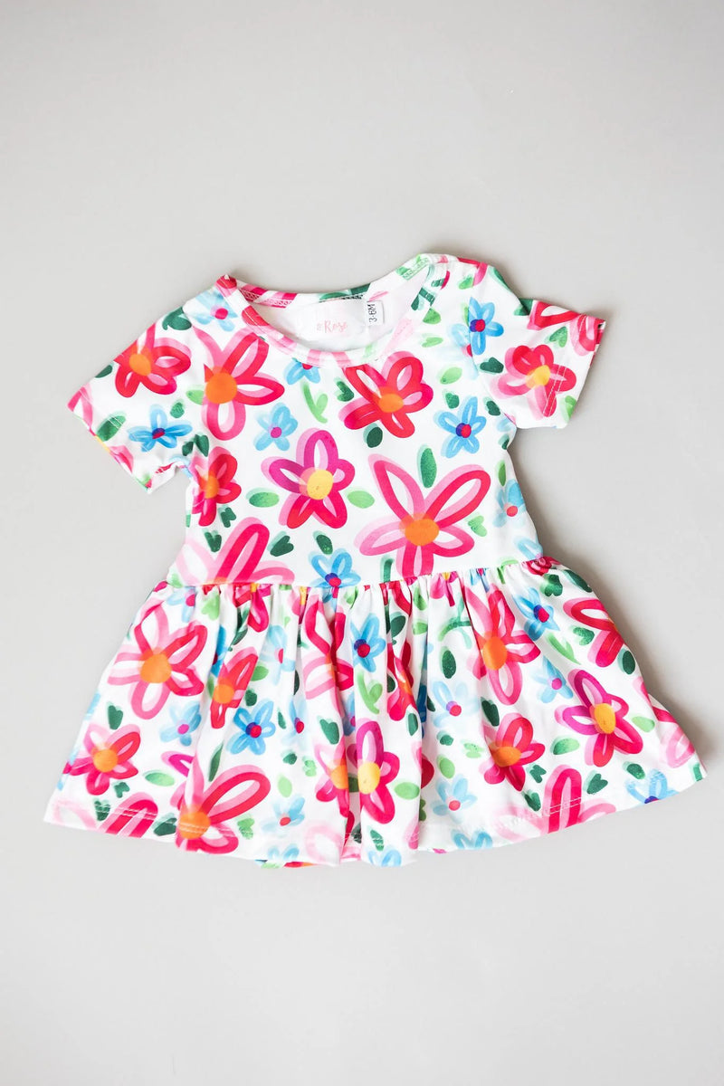 Mila & Rose- Neon Floral S/S Twirl Bodysuit