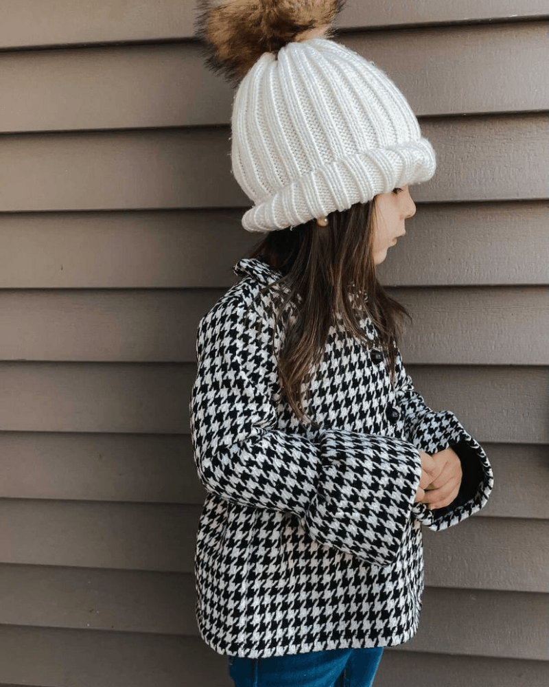 Bailey's Blossom- Waldorf Button Front Pea Coat - Houndstooth