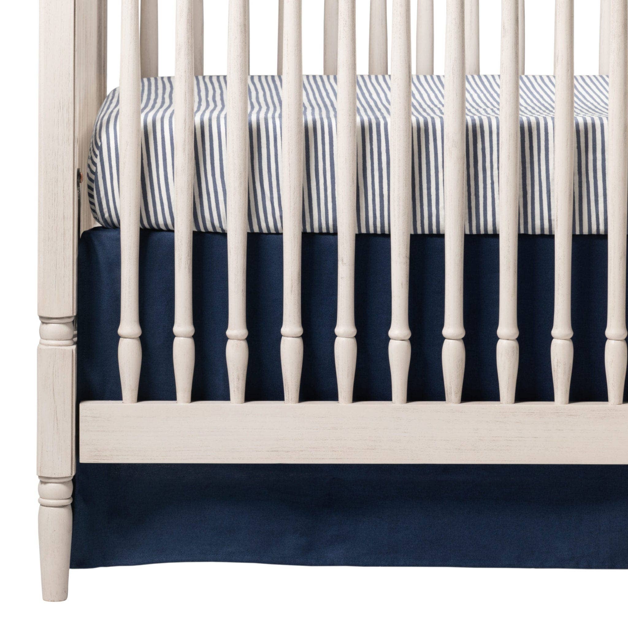 Navy Linen Crib Rail Cover with Knot Ties