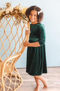 Mila & Rose Hunter Green Velvet Twirl Dress