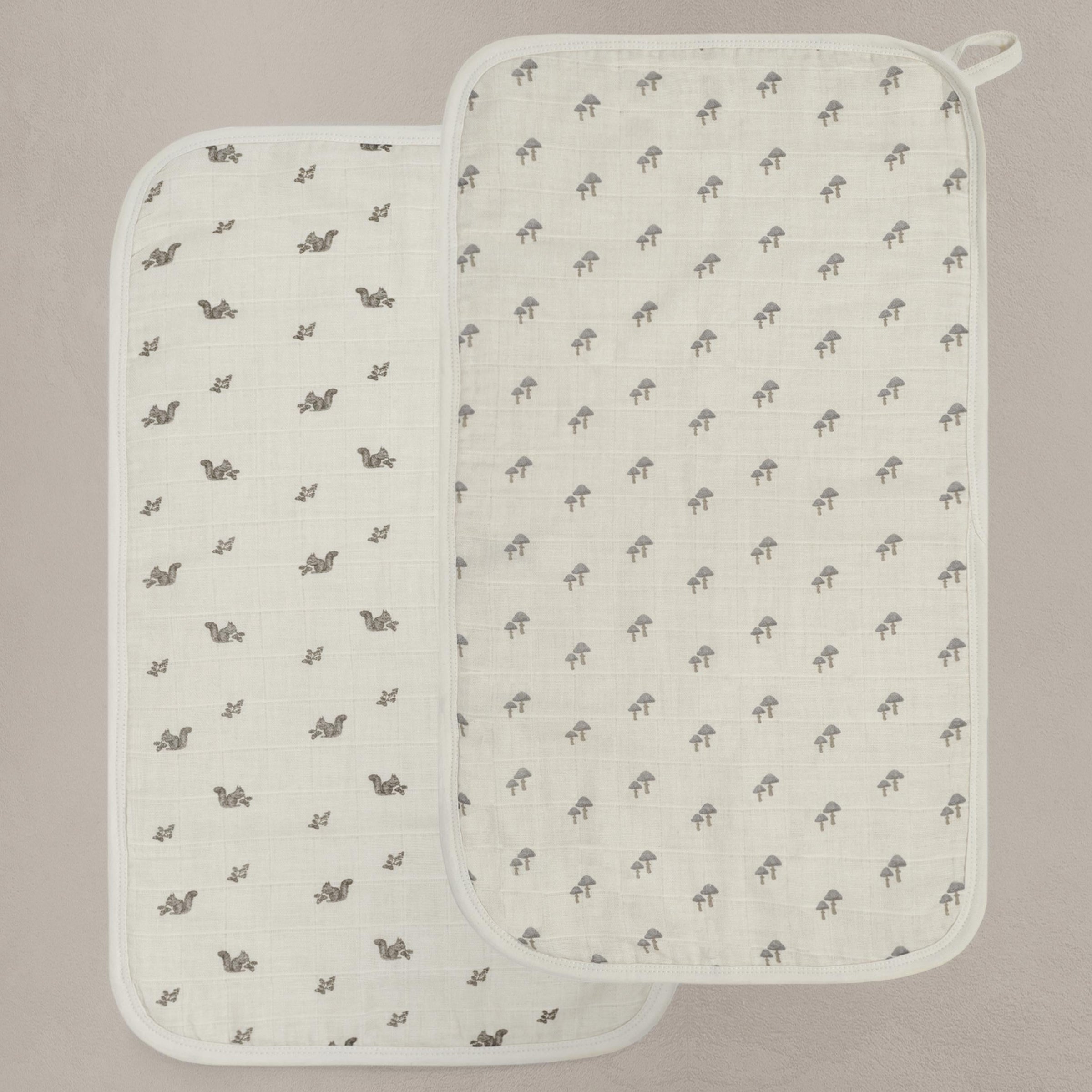 Oilo Squirrel & Mushroom Premium Muslin Burp Cloth 2-Pack