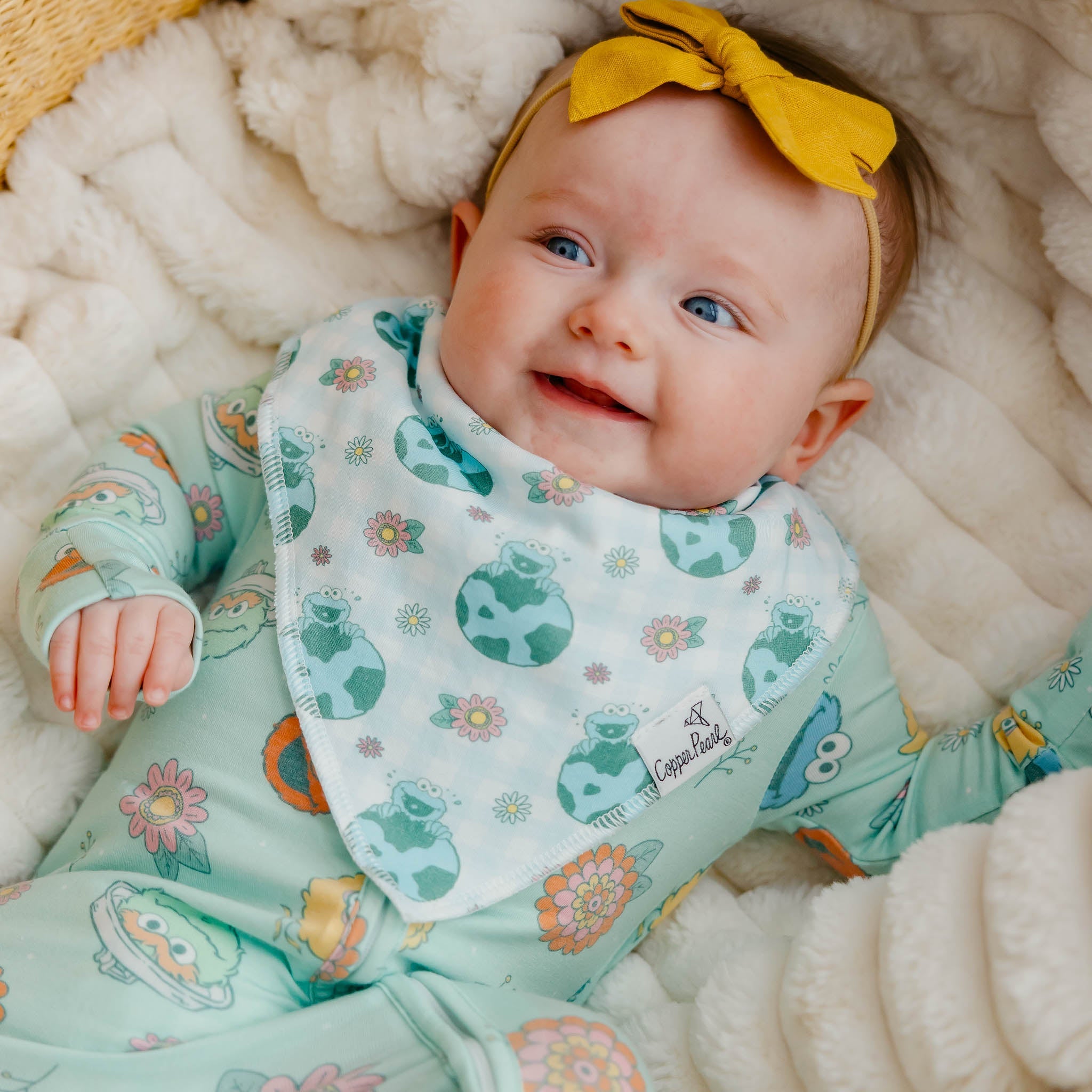 Copper Pearl Baby Bandana Bibs | Sesame Street Retro Floral