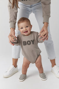 BOY Chenille Sweatshirt Onesie - Flat Gray