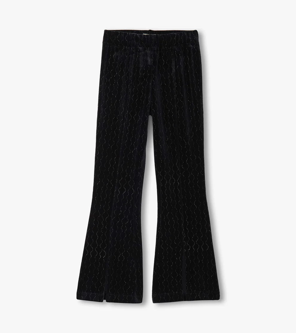 Hatley Girls Black Sparkle Wave Velour Flared Pants