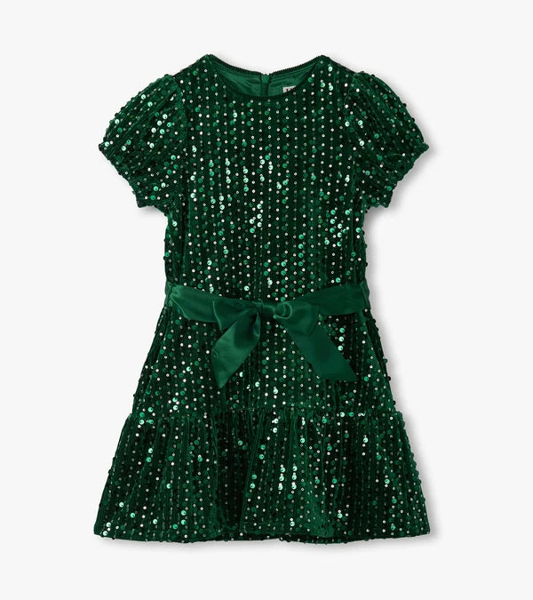 Hatley Girls Green Sequins Velvet Dress