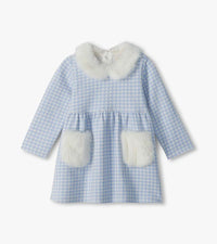 Hatley Baby & Toddler Girls Blue Houndstooth Fur Trim Dress
