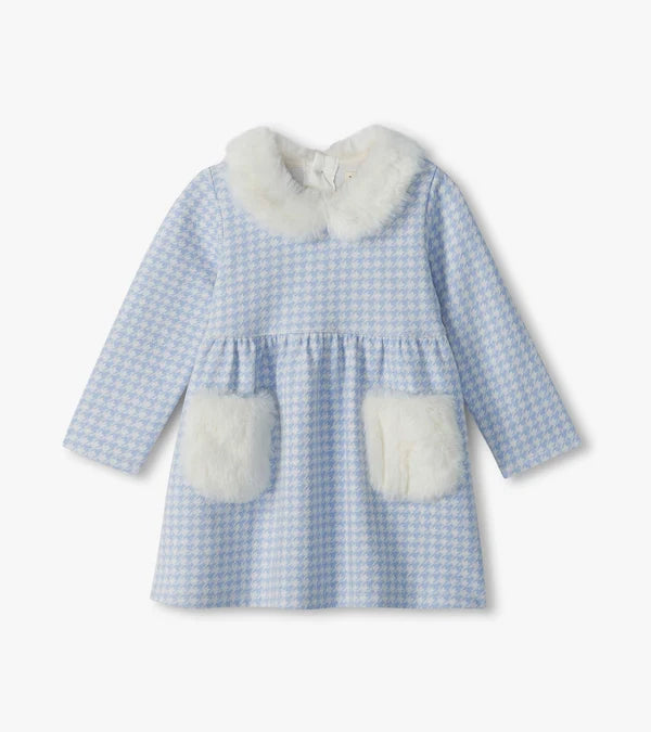 Hatley Baby & Toddler Girls Blue Houndstooth Fur Trim Dress