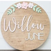 Sugar + Maple Round Personalized Name Sign | Flower