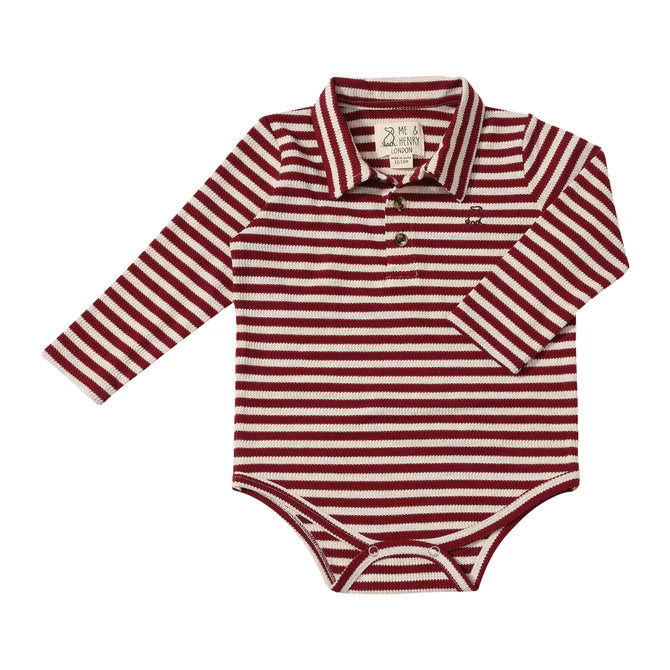Me & Henry Seymour Polo Onesie - Burgundy/Cream