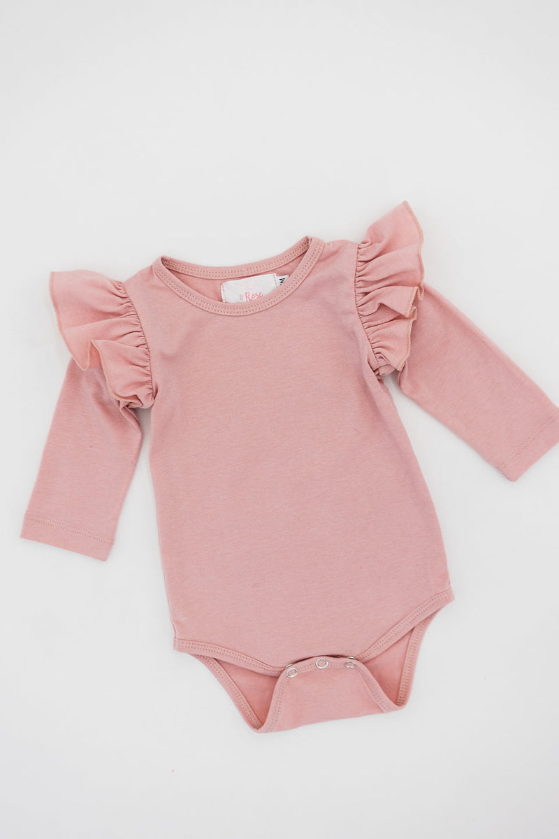 Mila & Rose Vintage Pink L/S Flutter Bodysuit