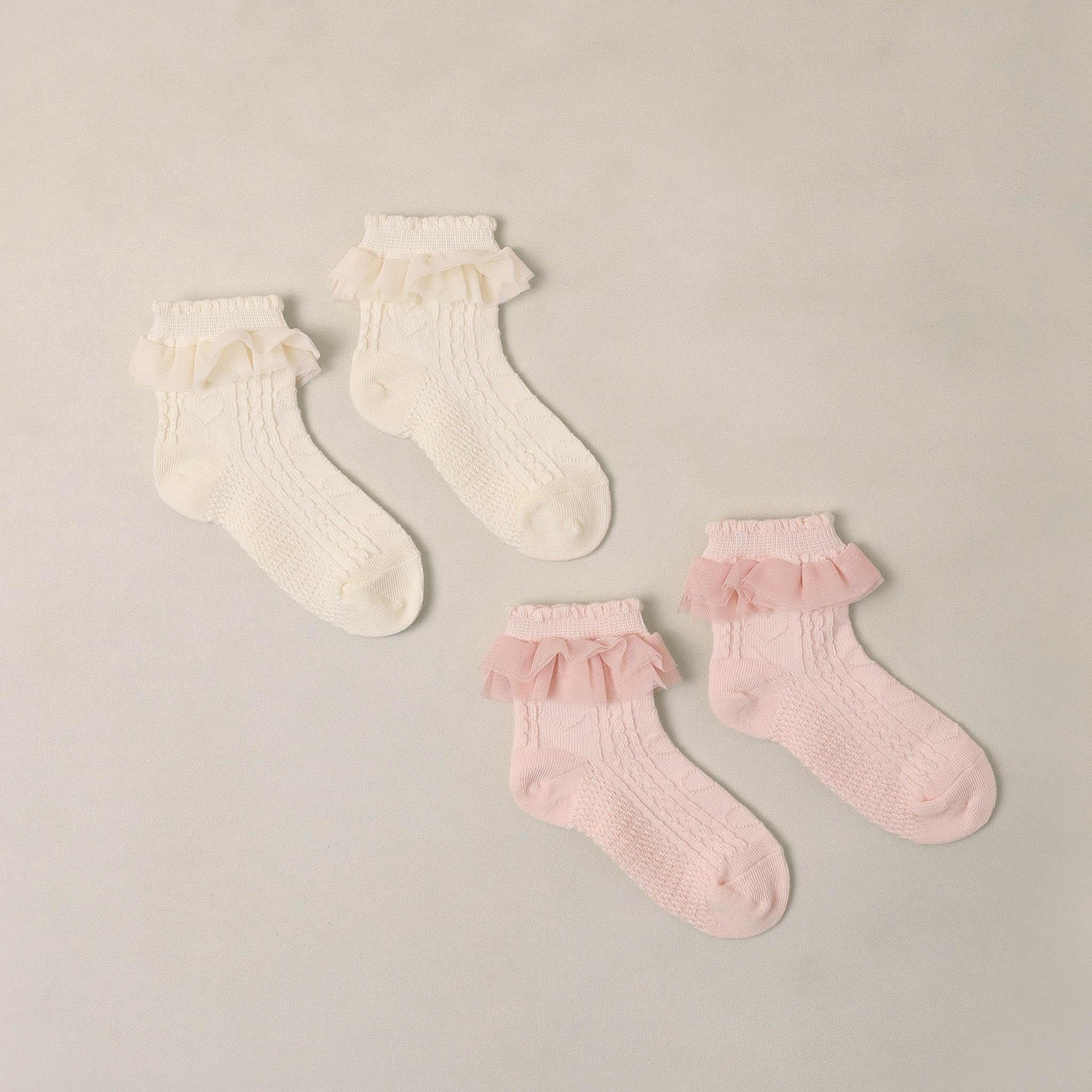 Noralee Ruffle Socks | Ivory, Blush