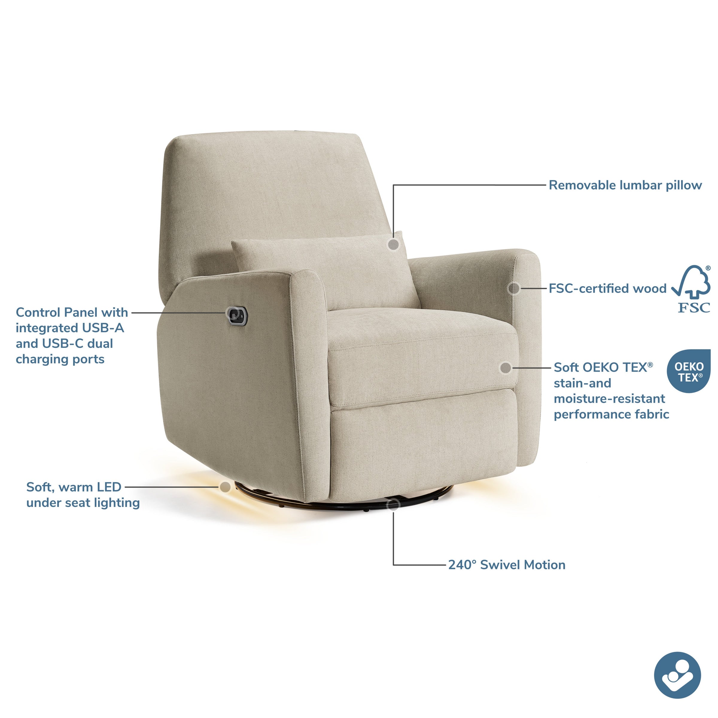 Maxi-Cosi Nursery Ansel Swivel Glider & Power Recliner with Nightlight