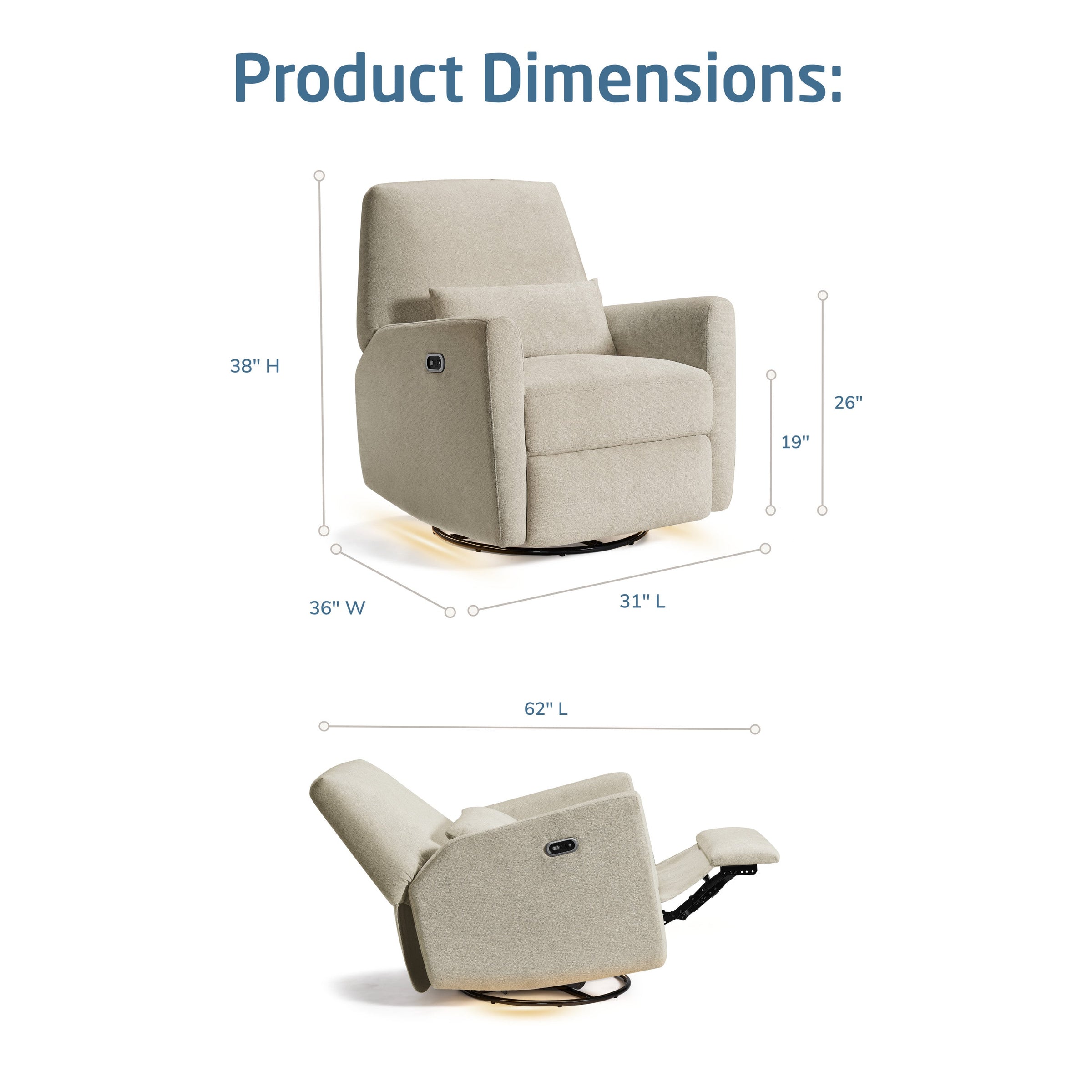 Maxi-Cosi Nursery Ansel Swivel Glider & Power Recliner with Nightlight