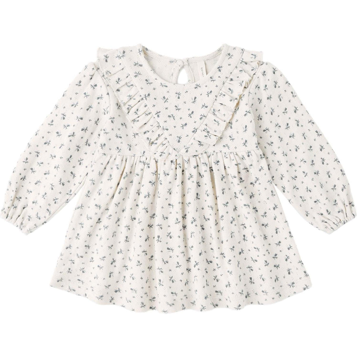 Quincy Mae Long Sleeve Ruffle V Dress || Blue Ditsy