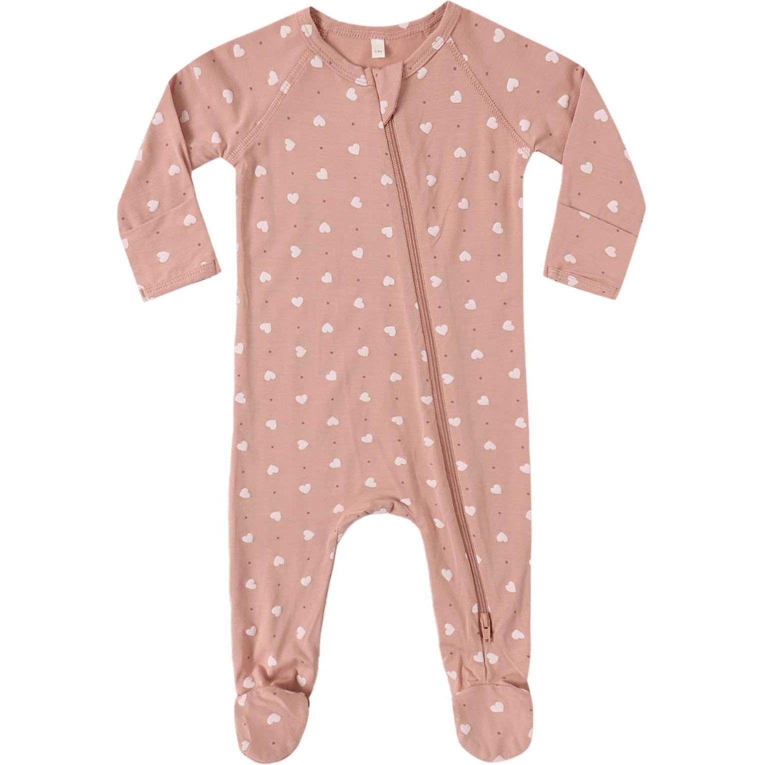 Quincy Mae Bamboo Zip Footie || Pink Hearts