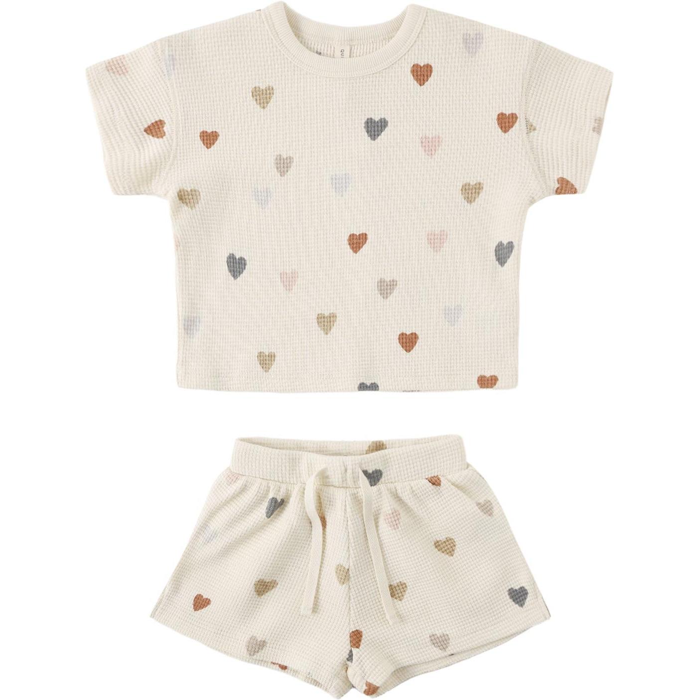 Quincy Mae Waffle Tee + Short Set || Confetti Hearts