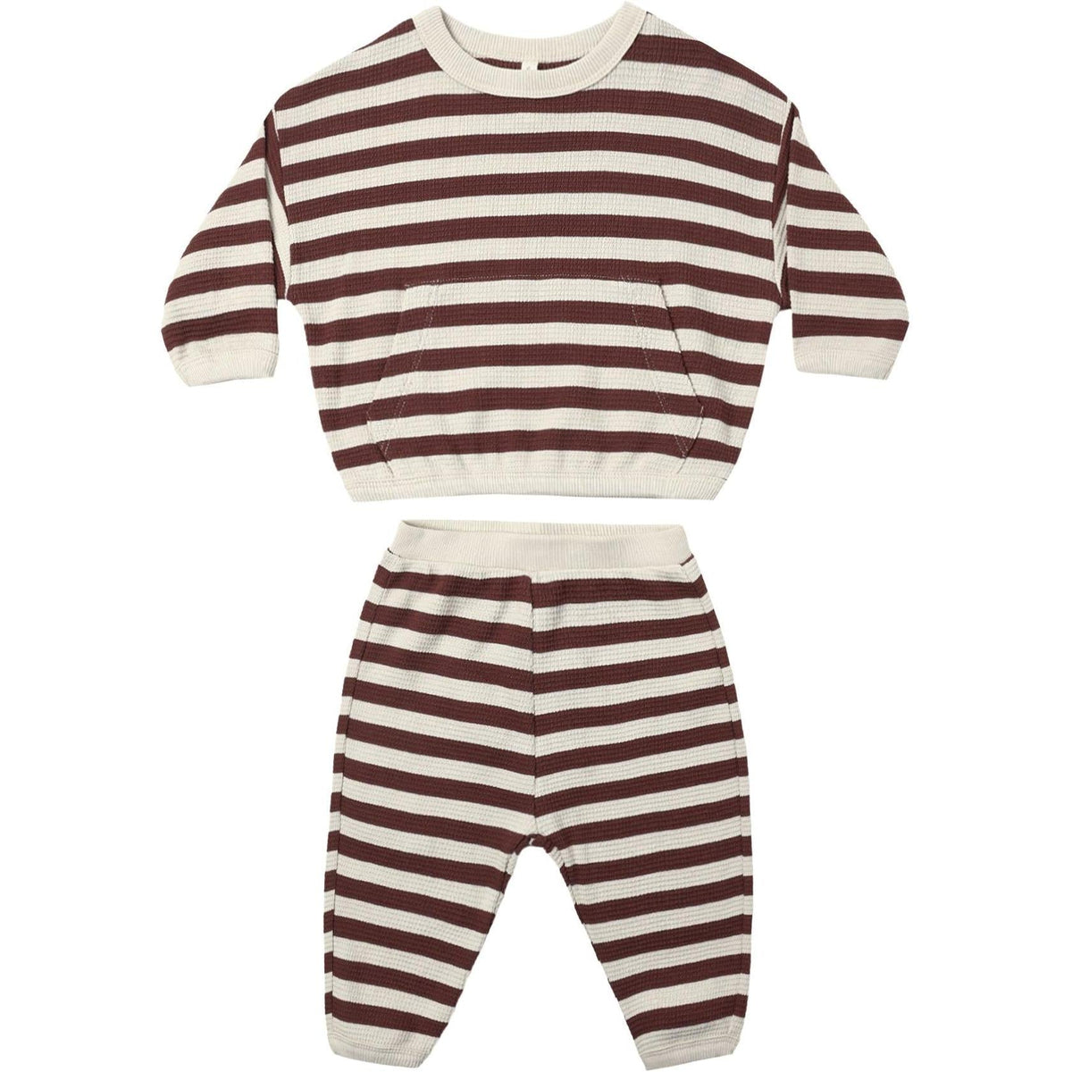 Quincy Mae Waffle Slouch Set || Black Cherry Stripe
