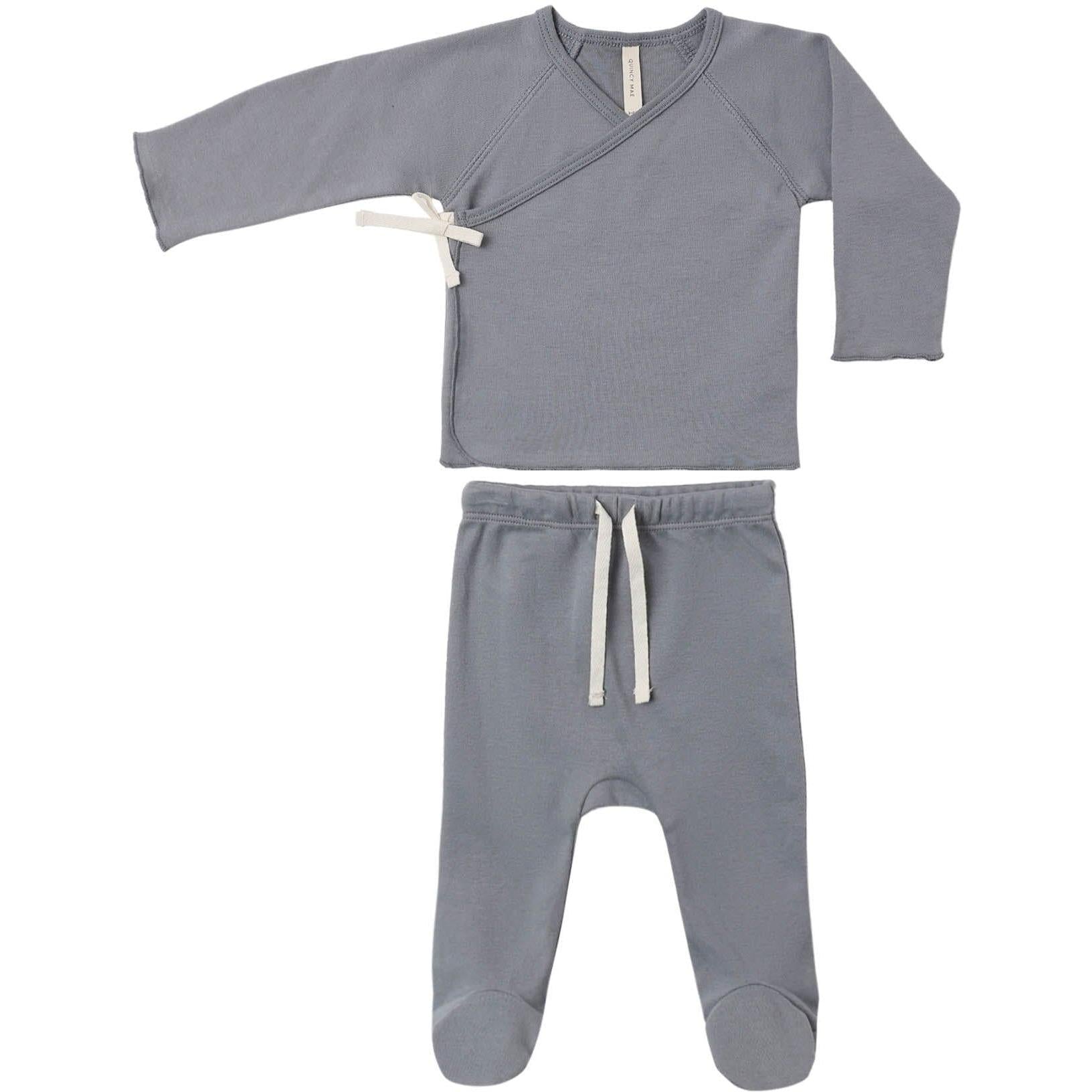 Quincy Mae Wrap Top + Footed Pant Set || Slate