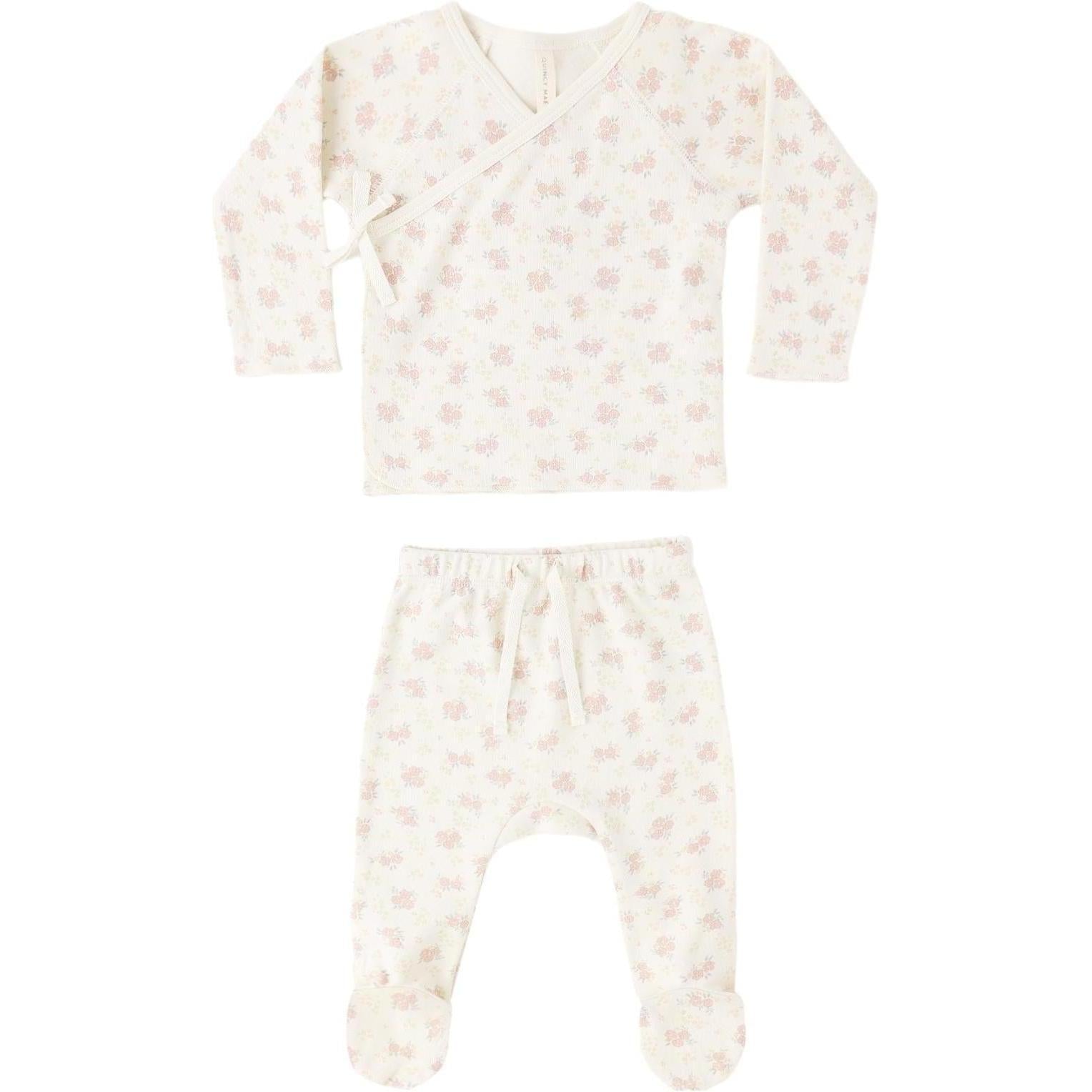 Quincy Mae Wrap Top + Footed Pant Set || Flower Field