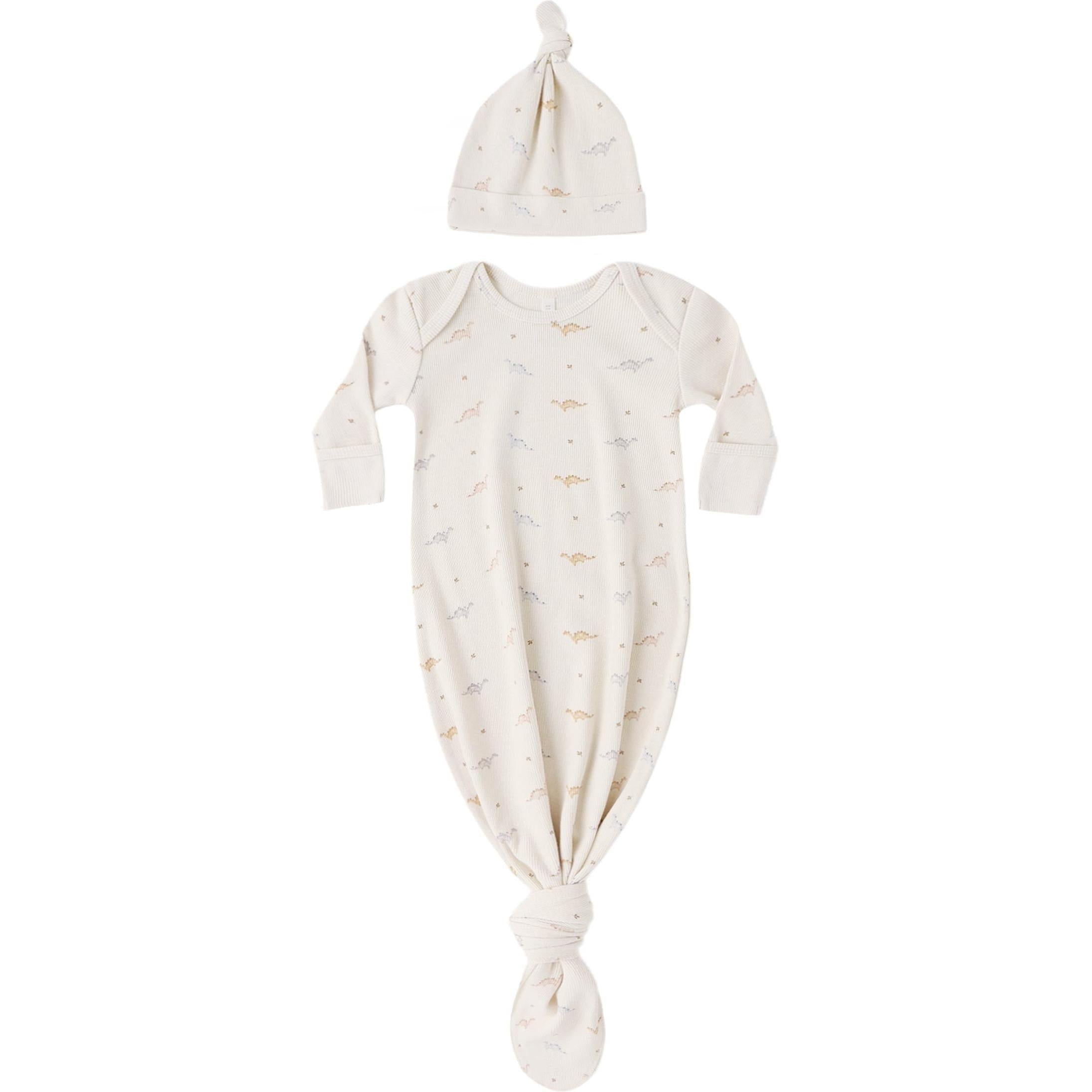 Quincy Mae Knotted Baby Gown + Hat Set || Dinos