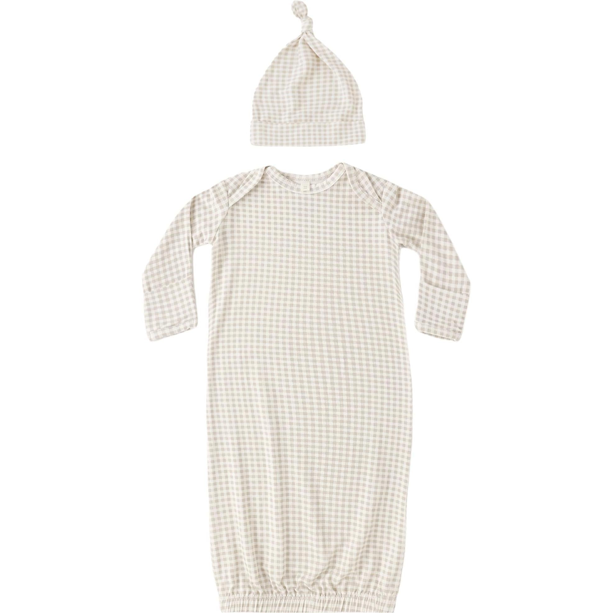 Quincy Mae Bamboo Baby Gown + Hat Set || Oat Gingham