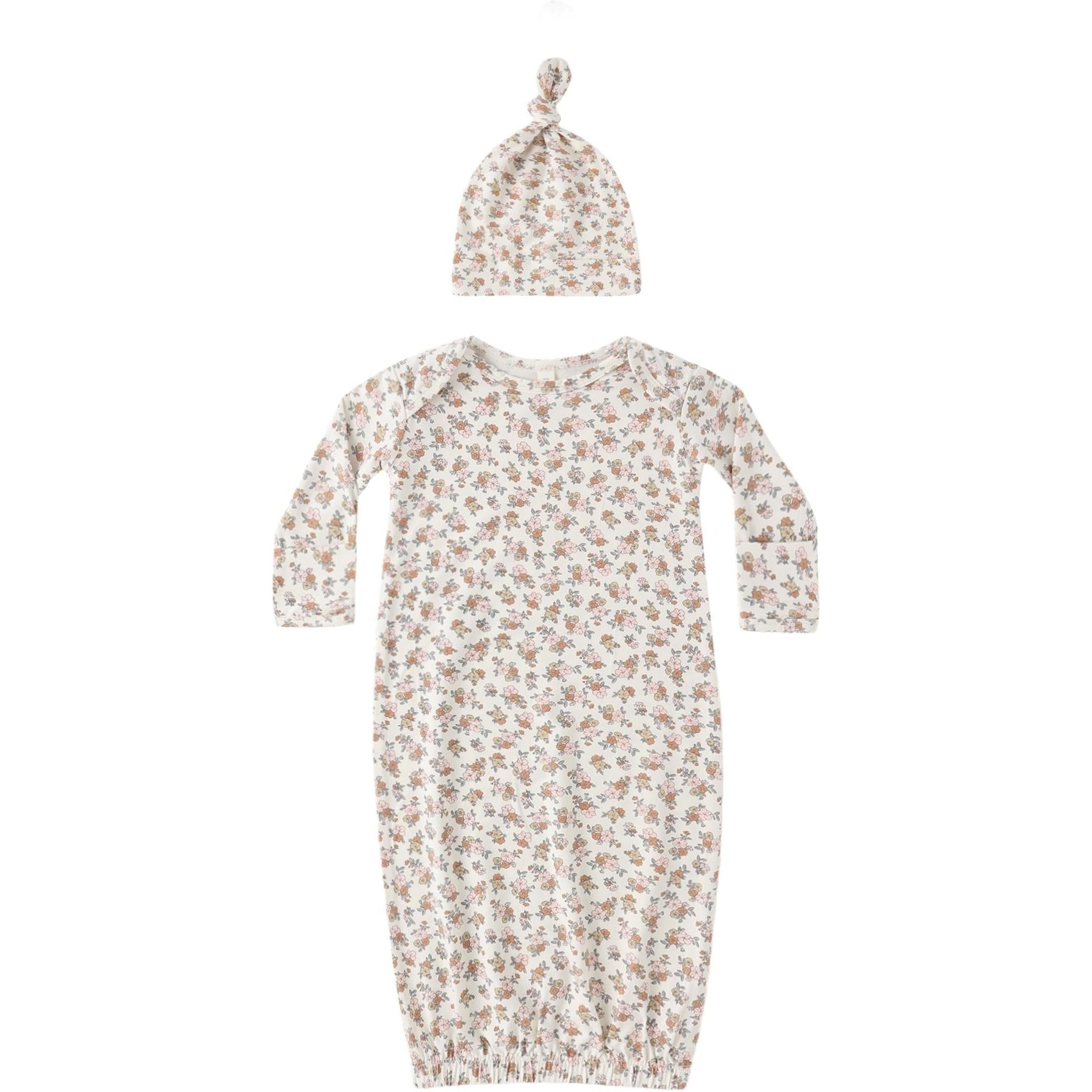 Quincy Mae Bamboo Baby Gown + Hat Set || Wildflower