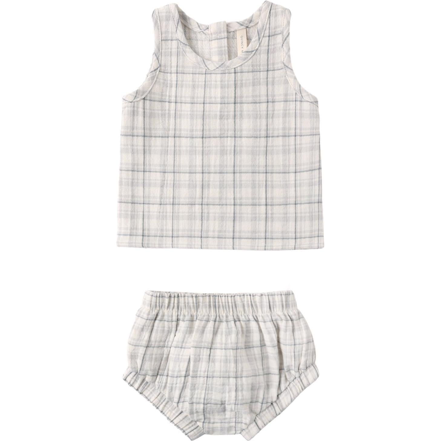 Quincy Mae Woven Tank Set || Blue Plaid
