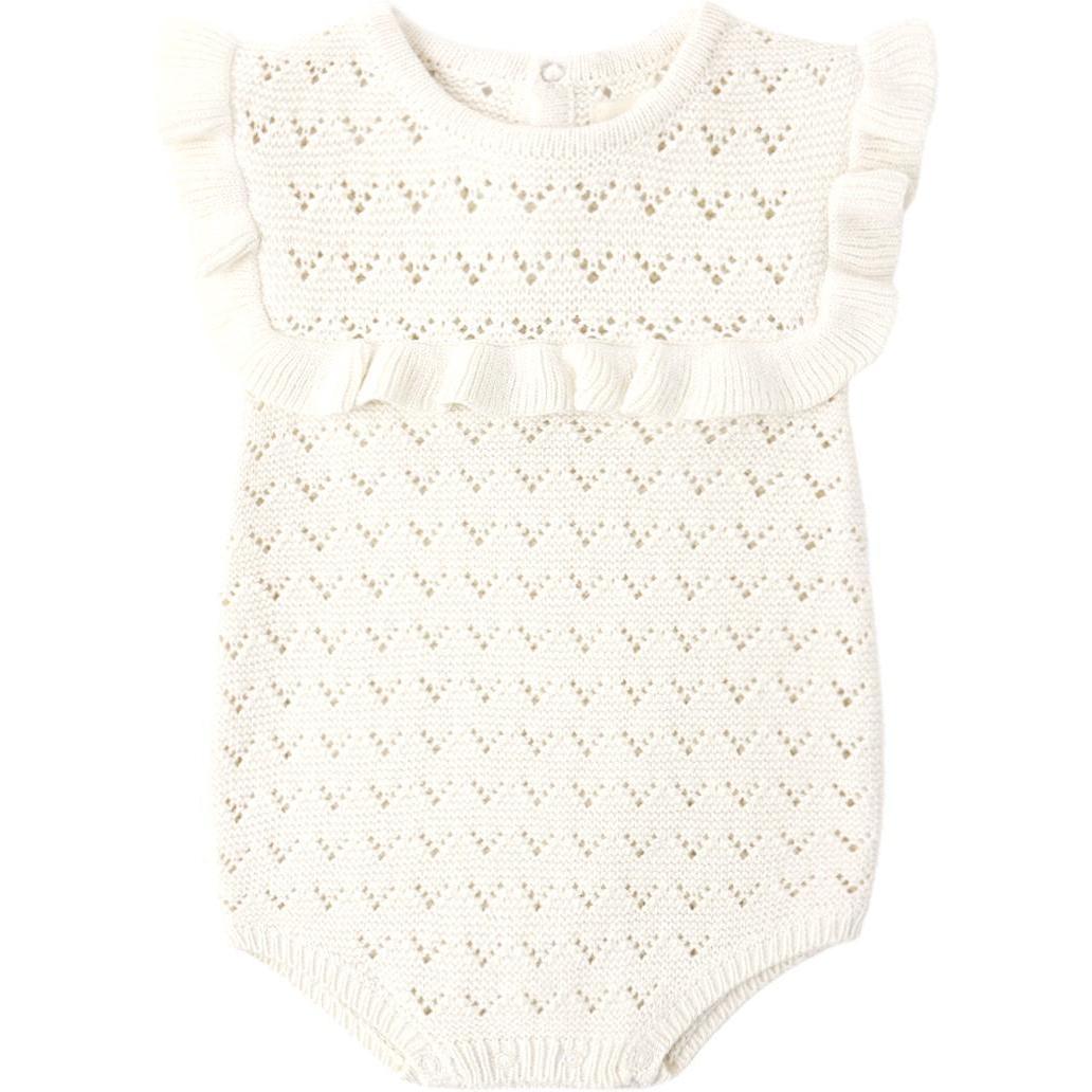Quincy Mae Pointelle Ruffle Romper || Natural
