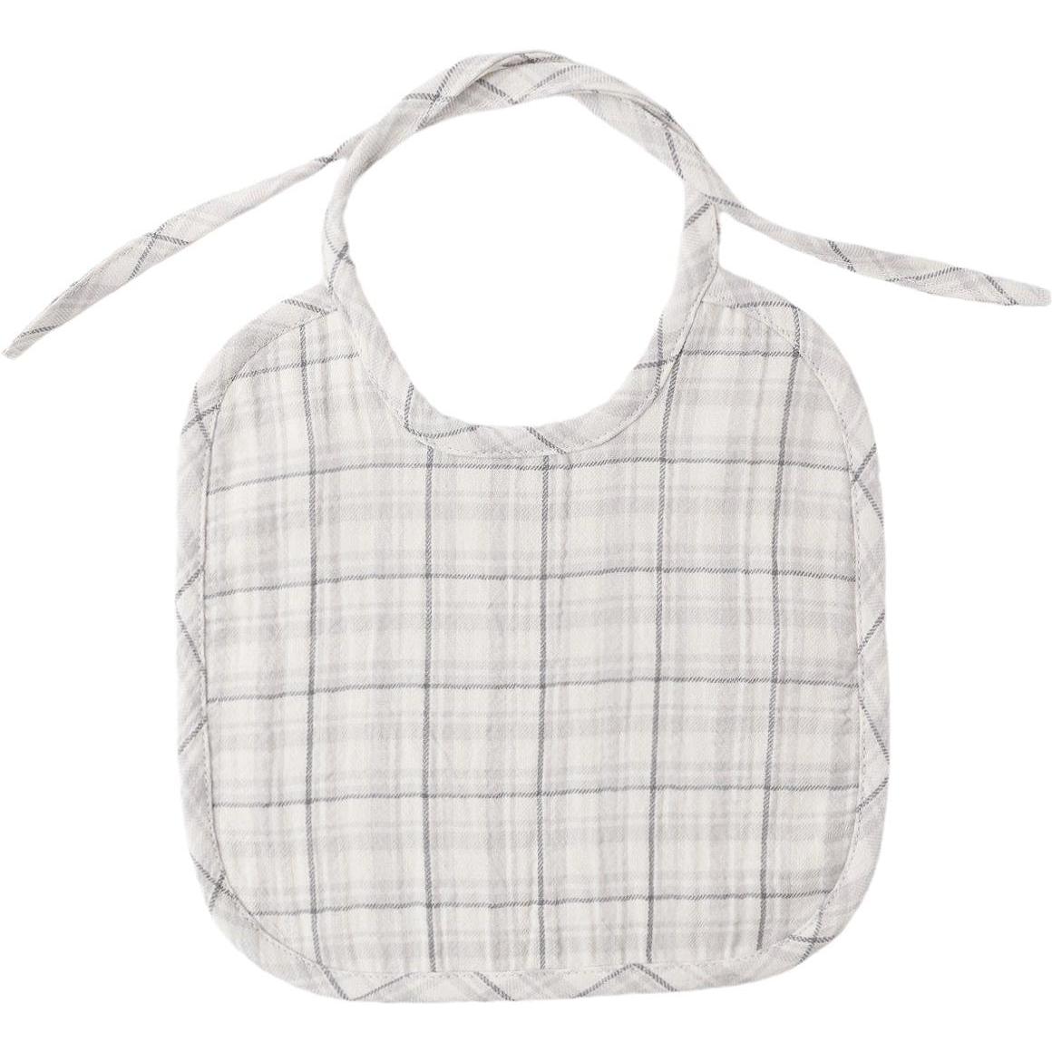 Quincy Mae Woven Tie Bib || Blue Plaid