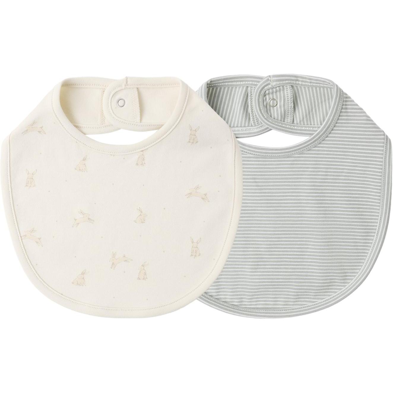 Quincy Mae Jersey Snap Bib Pack || Bunnies, Sage Microstripe