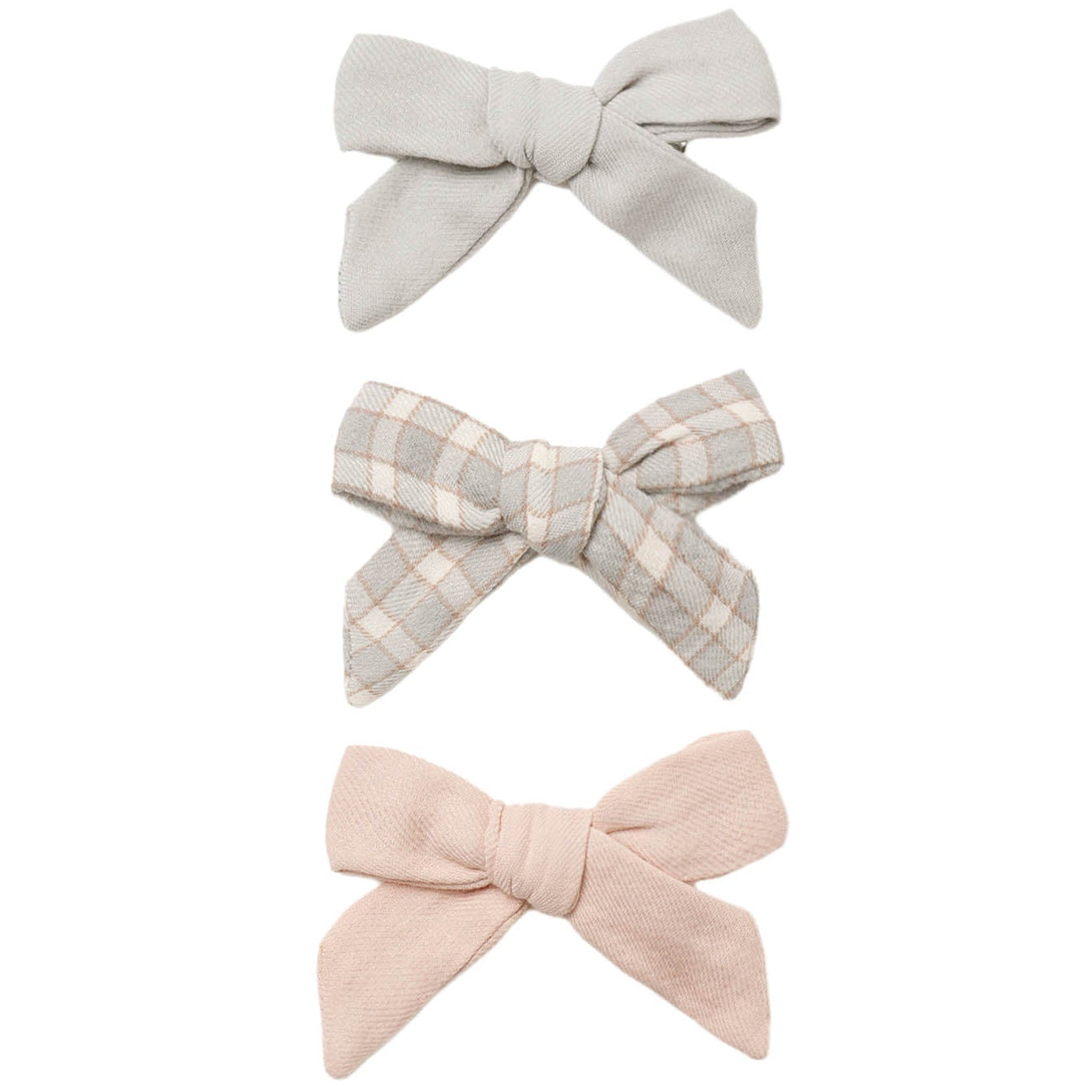 Quincy Mae Bow W. Clip, Set of 3 || Cloud, Blue Gingham, Dusty Rose