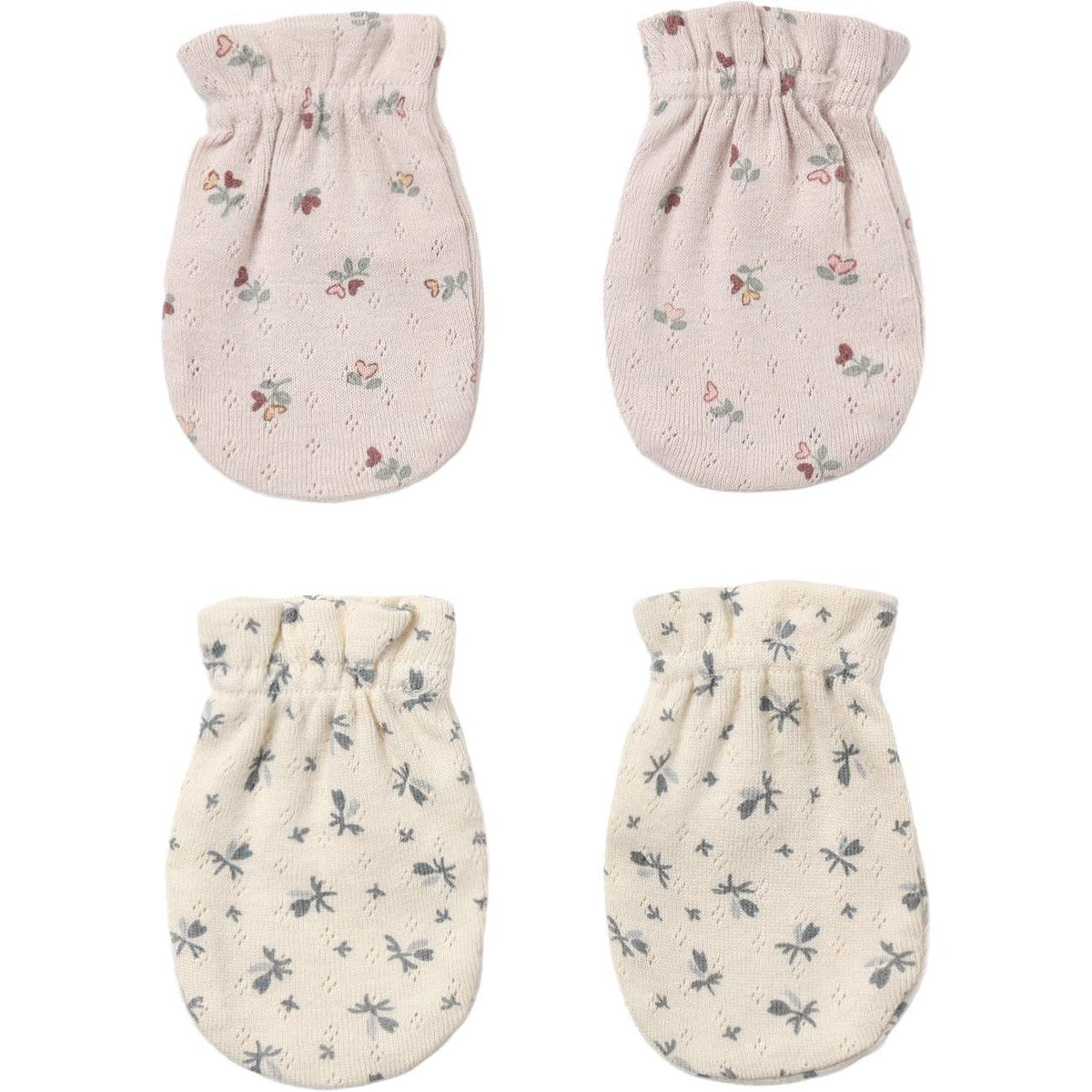 Quincy Mae No Scratch Mittens, Set of 2 || Blue Ditsy, Heart Ditsy