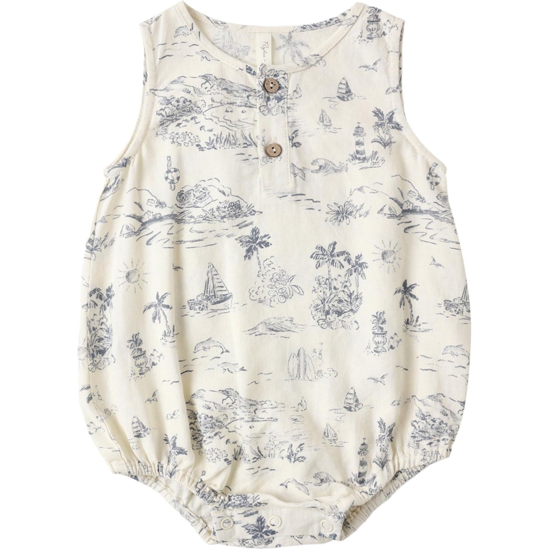 Rylee + Cru Beau Romper Ocean Toile