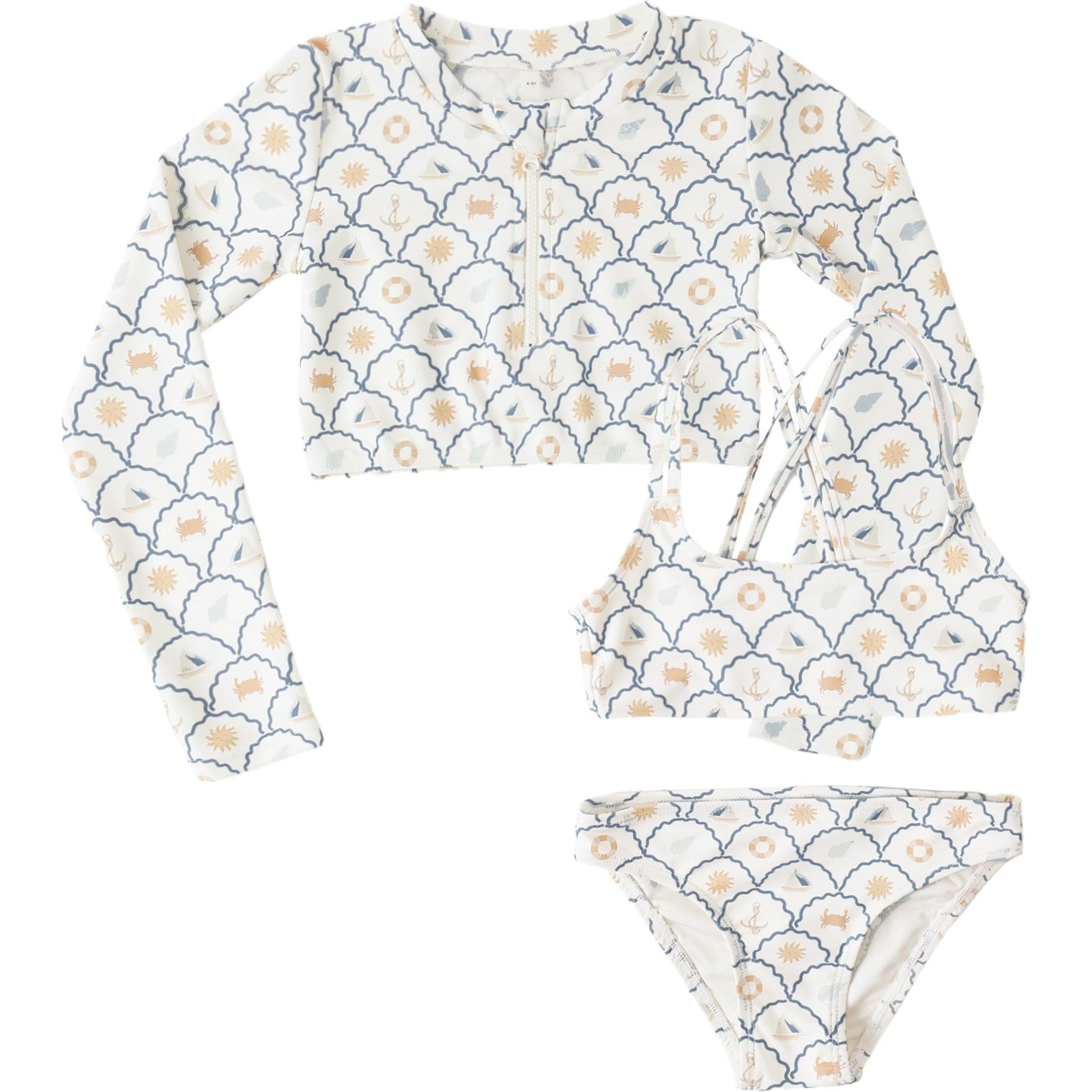 Rylee + Cru Crop Rashguard Set Nautical
