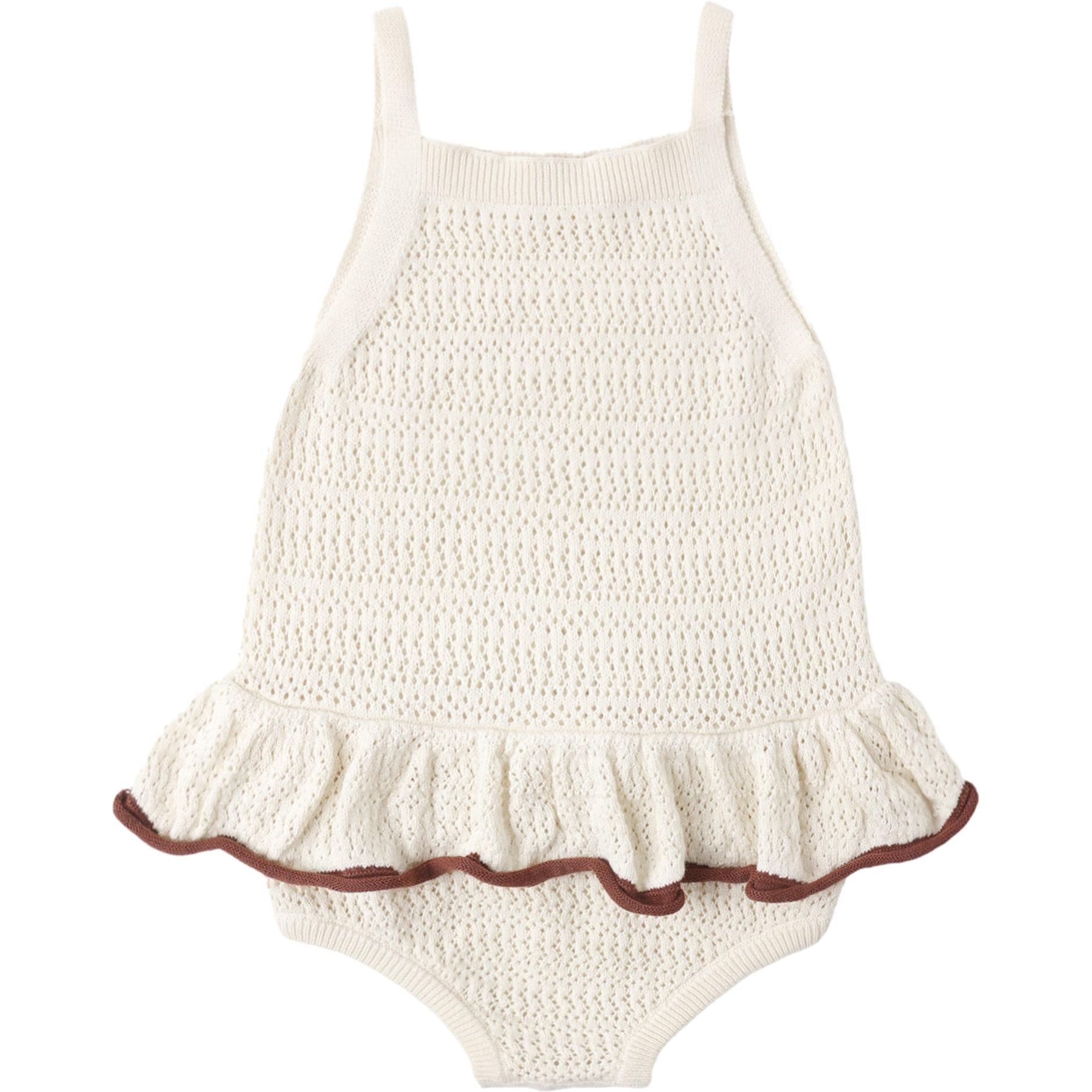 Rylee + Cru Crochet Ruffle Romper Natural